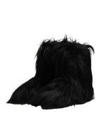 Dolce &amp; Gabbana Black Faux Fur Mid Calf Boots Shoes