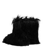Dolce &amp; Gabbana Black Faux Fur Mid Calf Boots Shoes