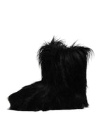 Dolce &amp; Gabbana Black Faux Fur Mid Calf Boots Shoes