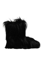 Dolce &amp; Gabbana Black Faux Fur Mid Calf Boots Shoes