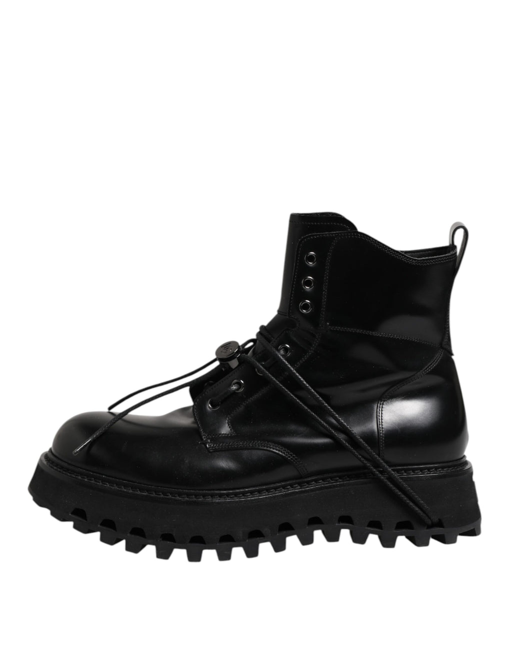 Dolce &amp; Gabbana Black Leather Logo Ankle Boots Lace Up Shoes