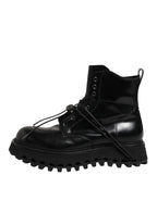 Dolce &amp; Gabbana Black Leather Logo Ankle Boots Lace Up Shoes