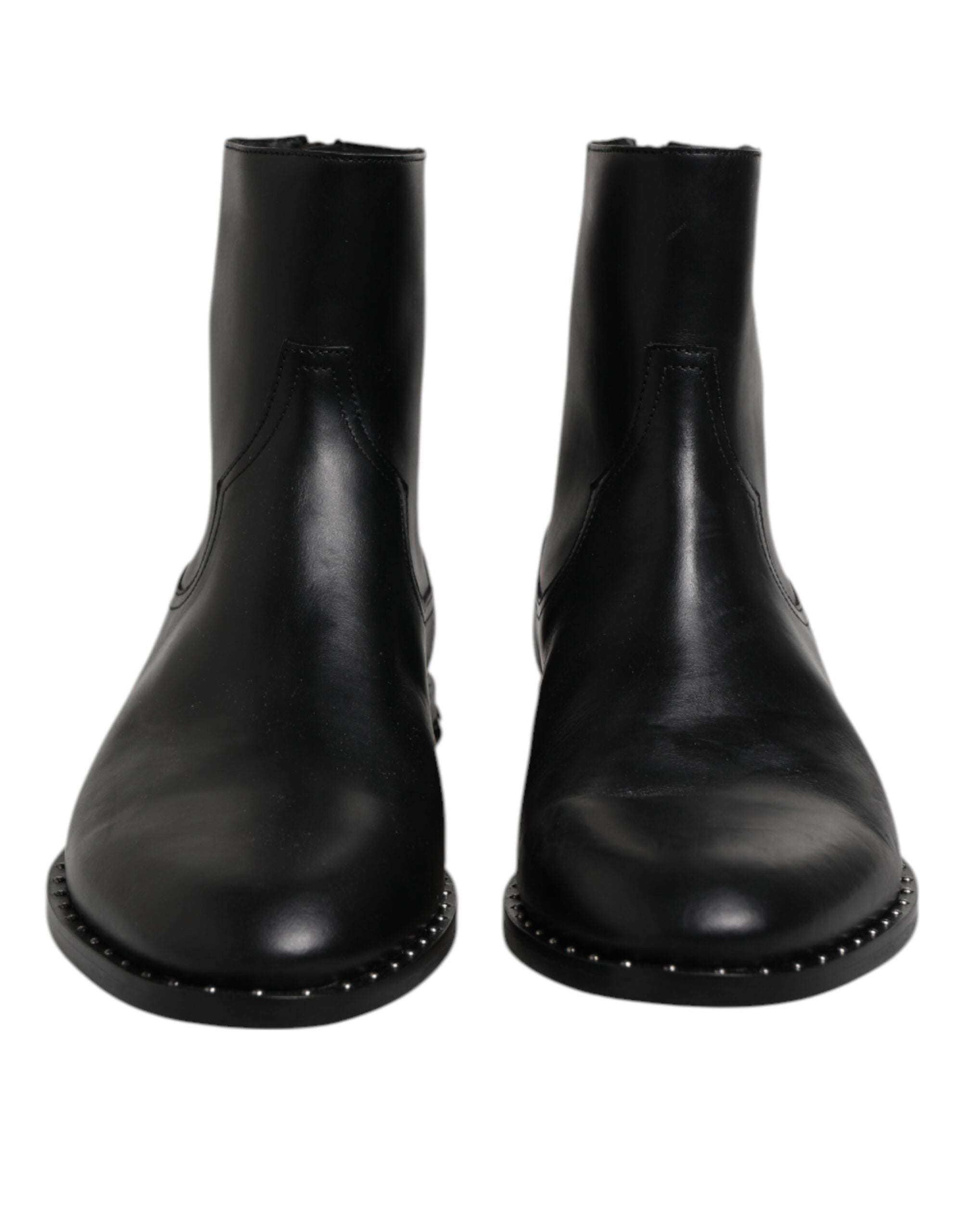 Dolce &amp; Gabbana Black Leather Logo Ankle Boots Studded Shoes