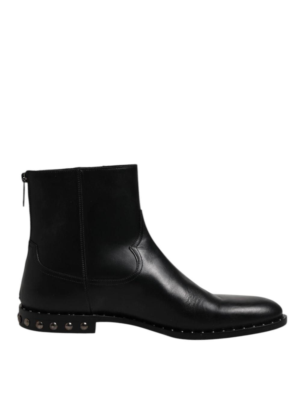 Dolce &amp; Gabbana Black Leather Logo Ankle Boots Studded Shoes