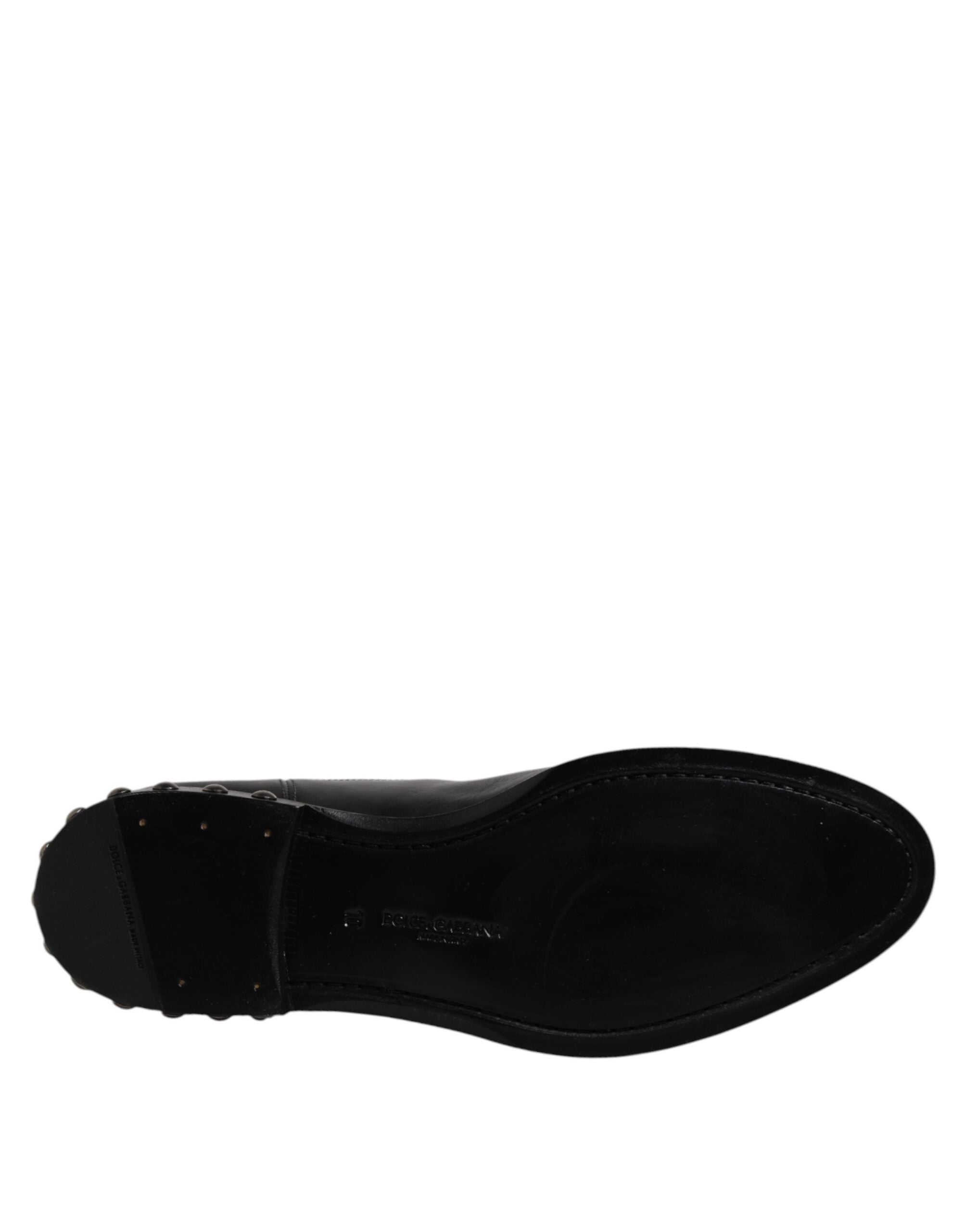Dolce &amp; Gabbana Black Leather Logo Ankle Boots Studded Shoes