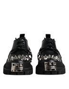 Dolce &amp; Gabbana Black Leather Embellished Trekking Derby Shoes