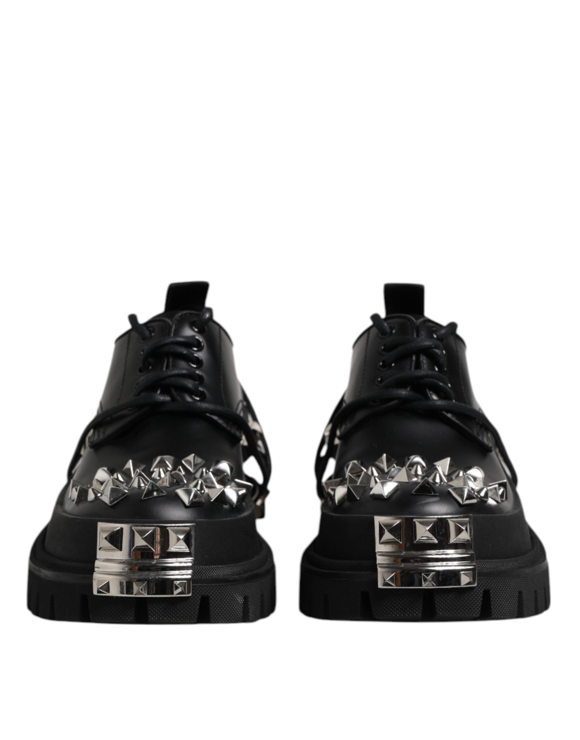 Dolce &amp; Gabbana Black Leather Embellished Trekking Derby Shoes