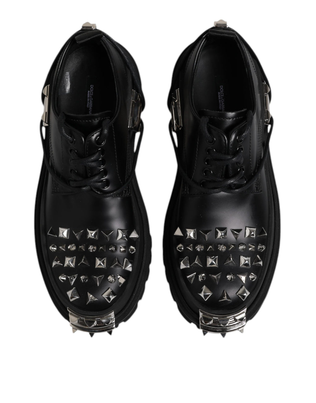 Dolce &amp; Gabbana Black Leather Embellished Trekking Derby Shoes