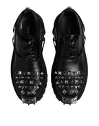 Dolce &amp; Gabbana Black Leather Embellished Trekking Derby Shoes