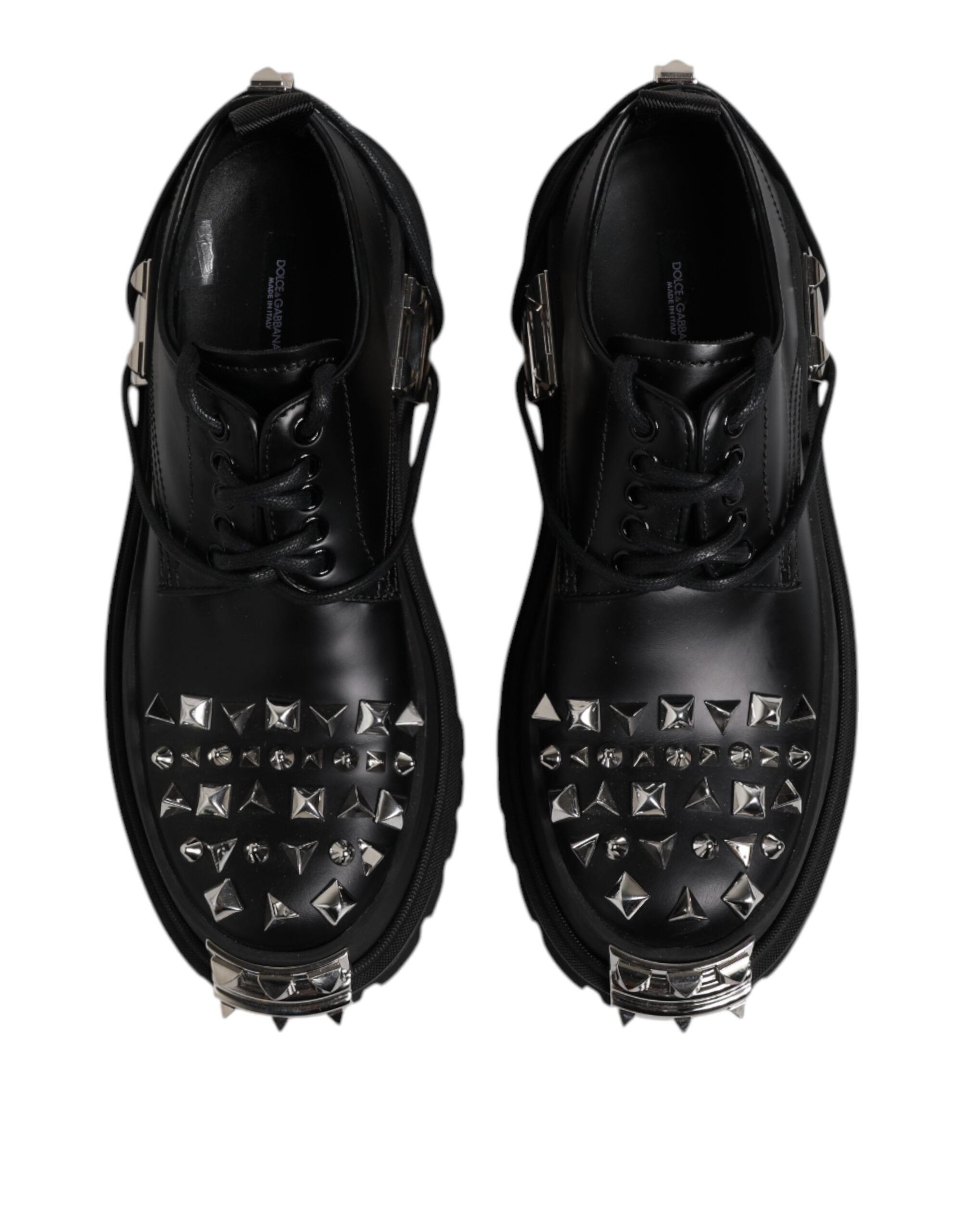 Dolce &amp; Gabbana Black Leather Embellished Trekking Derby Shoes