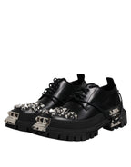 Dolce &amp; Gabbana Black Leather Embellished Trekking Derby Shoes