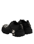 Dolce &amp; Gabbana Black Leather Embellished Trekking Derby Shoes