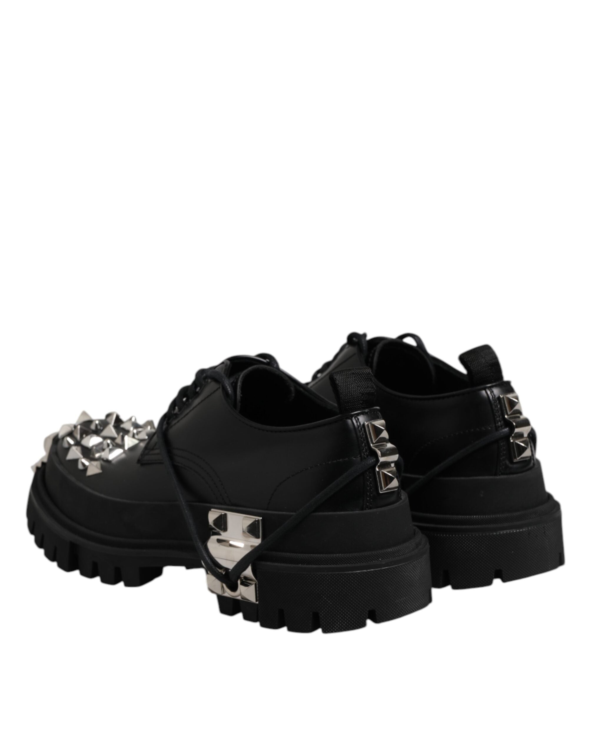 Dolce &amp; Gabbana Black Leather Embellished Trekking Derby Shoes
