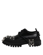Dolce &amp; Gabbana Black Leather Embellished Trekking Derby Shoes