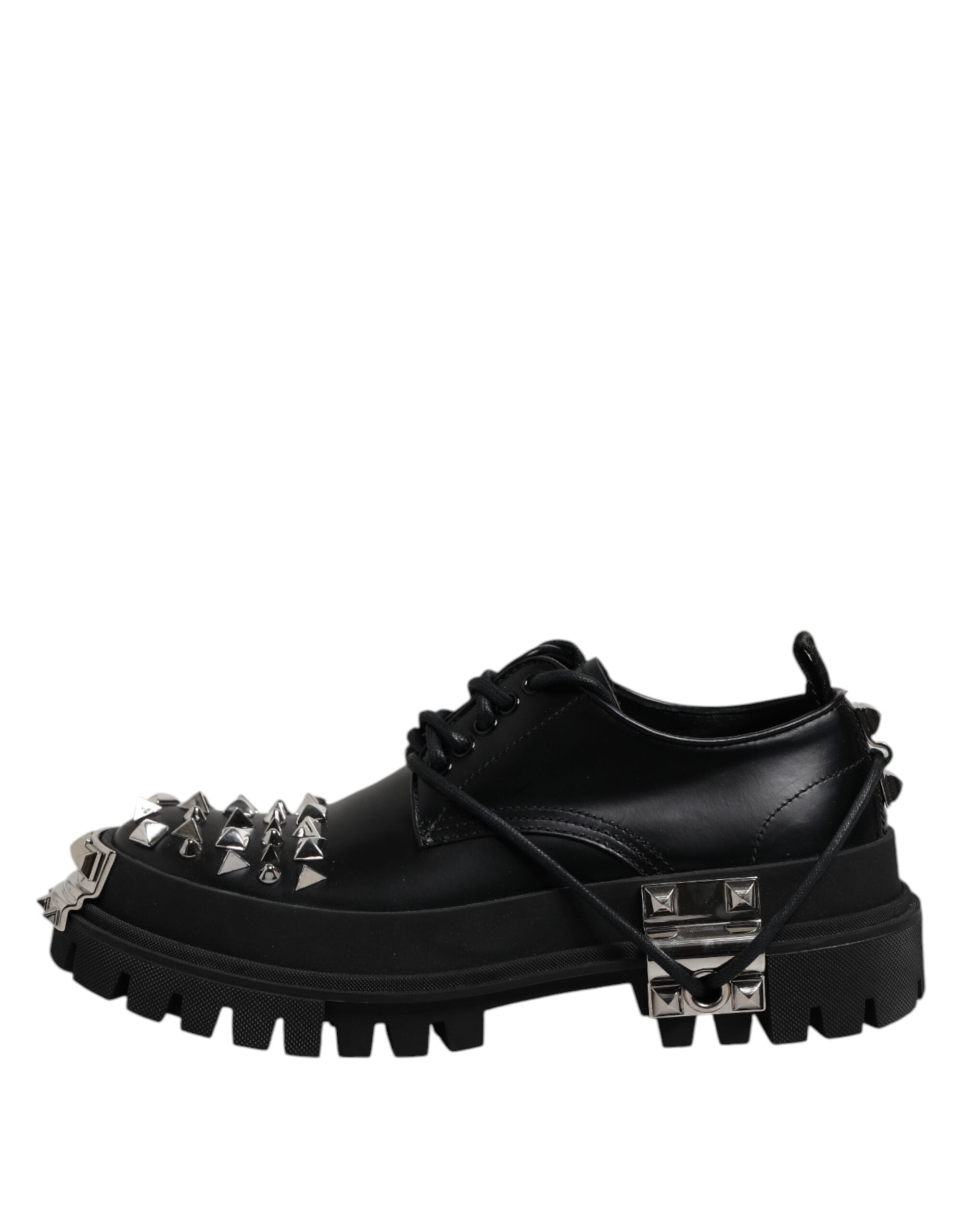 Dolce &amp; Gabbana Black Leather Embellished Trekking Derby Shoes