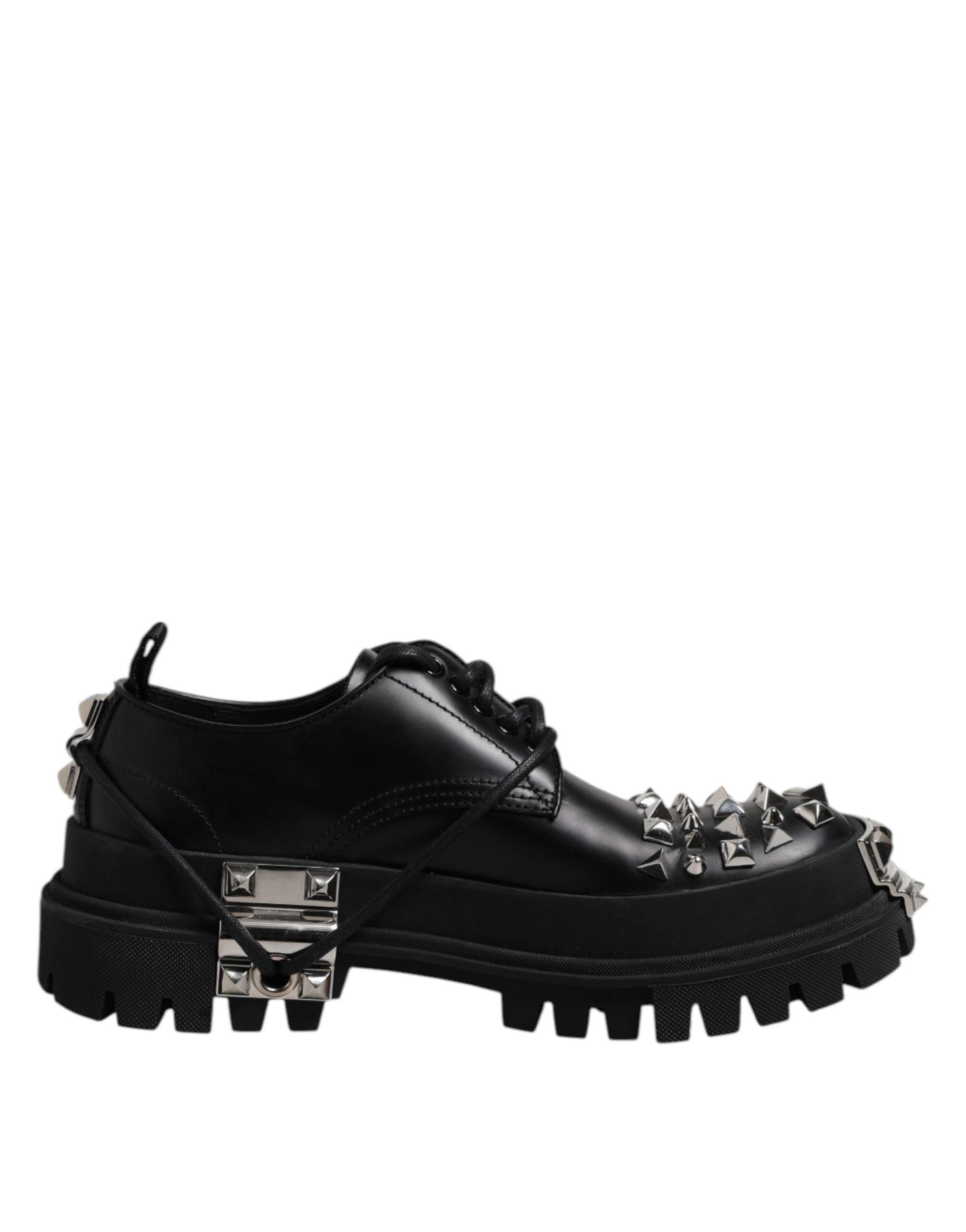 Dolce &amp; Gabbana Black Leather Embellished Trekking Derby Shoes