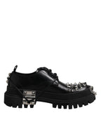 Dolce &amp; Gabbana Black Leather Embellished Trekking Derby Shoes