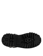 Dolce &amp; Gabbana Black Leather Embellished Trekking Derby Shoes