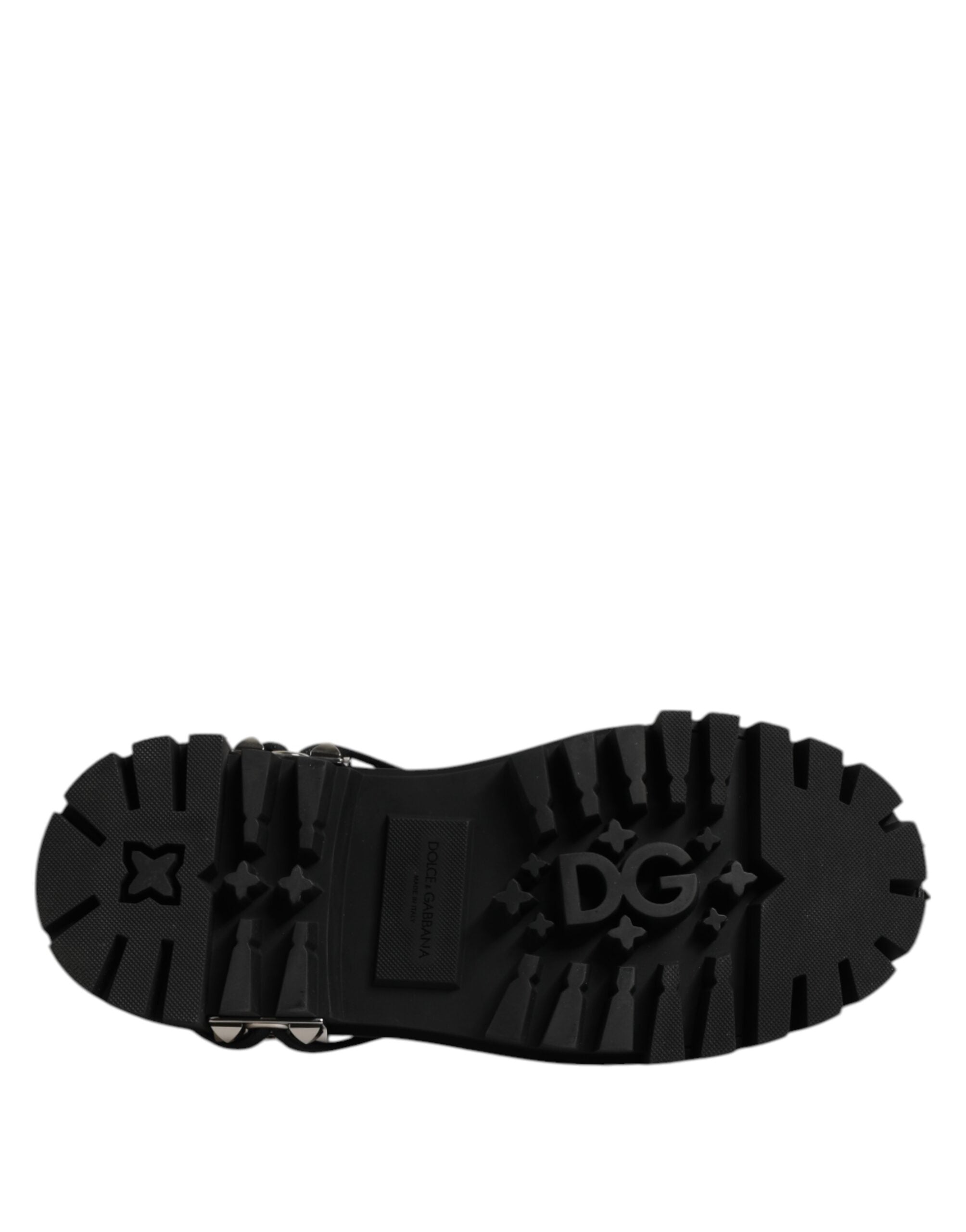 Dolce &amp; Gabbana Black Leather Embellished Trekking Derby Shoes