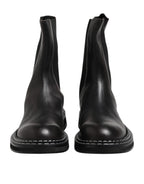 Dolce &amp; Gabbana Black Leather Mid Calf Boots Flats Shoes