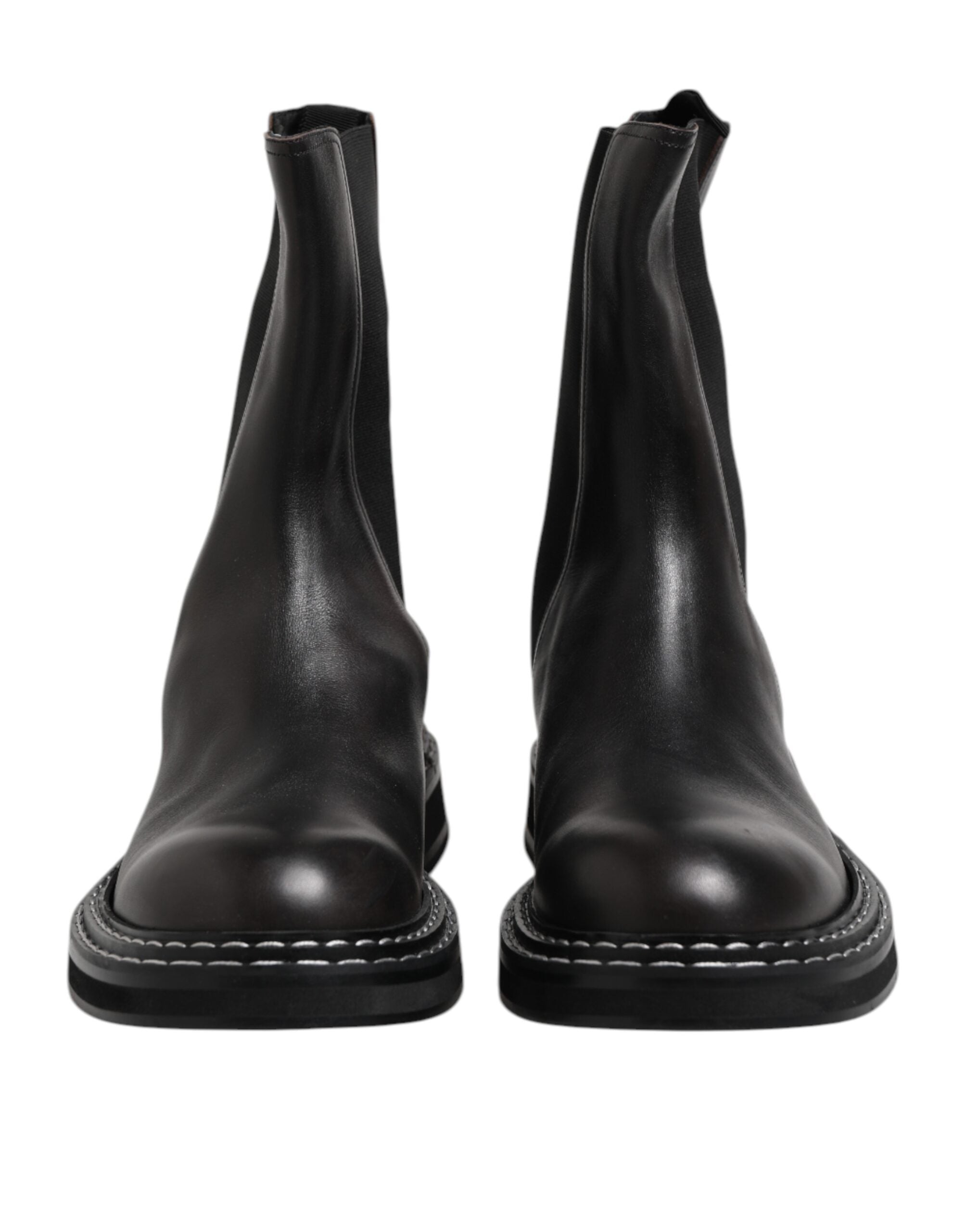 Dolce &amp; Gabbana Black Leather Mid Calf Boots Flats Shoes