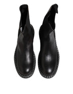 Dolce &amp; Gabbana Black Leather Mid Calf Boots Flats Shoes