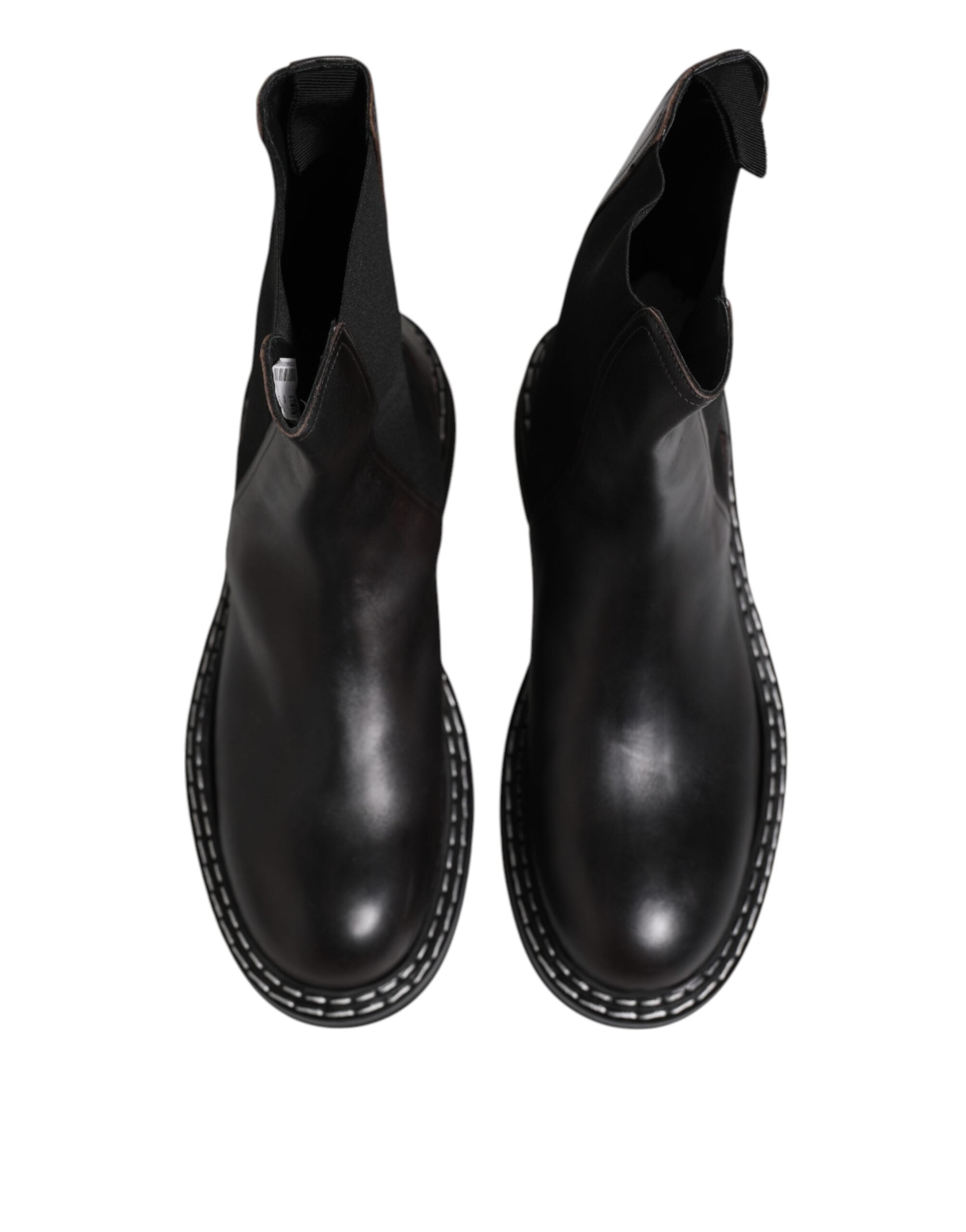 Dolce &amp; Gabbana Black Leather Mid Calf Boots Flats Shoes