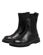 Dolce &amp; Gabbana Black Leather Mid Calf Boots Flats Shoes