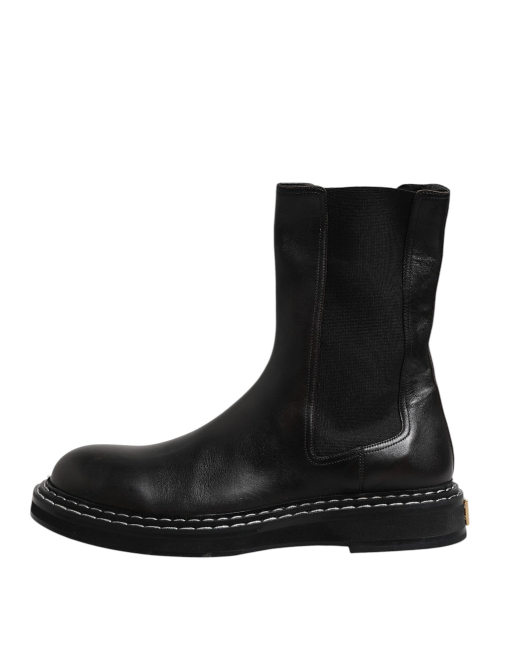 Dolce &amp; Gabbana Black Leather Mid Calf Boots Flats Shoes