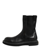Dolce &amp; Gabbana Black Leather Mid Calf Boots Flats Shoes