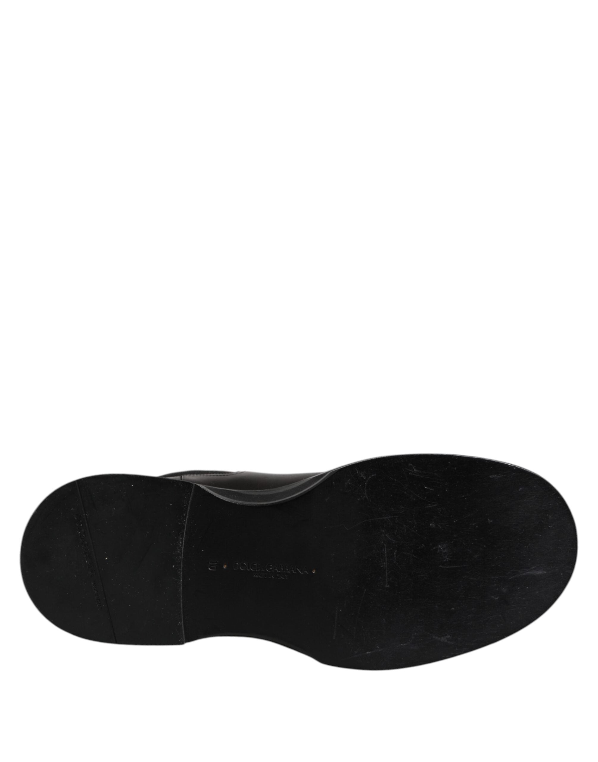 Dolce &amp; Gabbana Black Leather Mid Calf Boots Flats Shoes