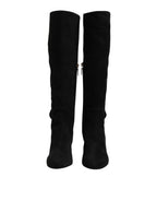 Dolce &amp; Gabbana Black Suede Leather Knee High Boots Shoes