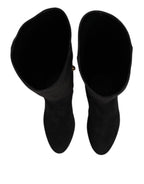 Dolce &amp; Gabbana Black Suede Leather Knee High Boots Shoes