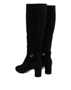 Dolce &amp; Gabbana Black Suede Leather Knee High Boots Shoes