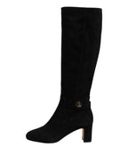 Dolce &amp; Gabbana Black Suede Leather Knee High Boots Shoes