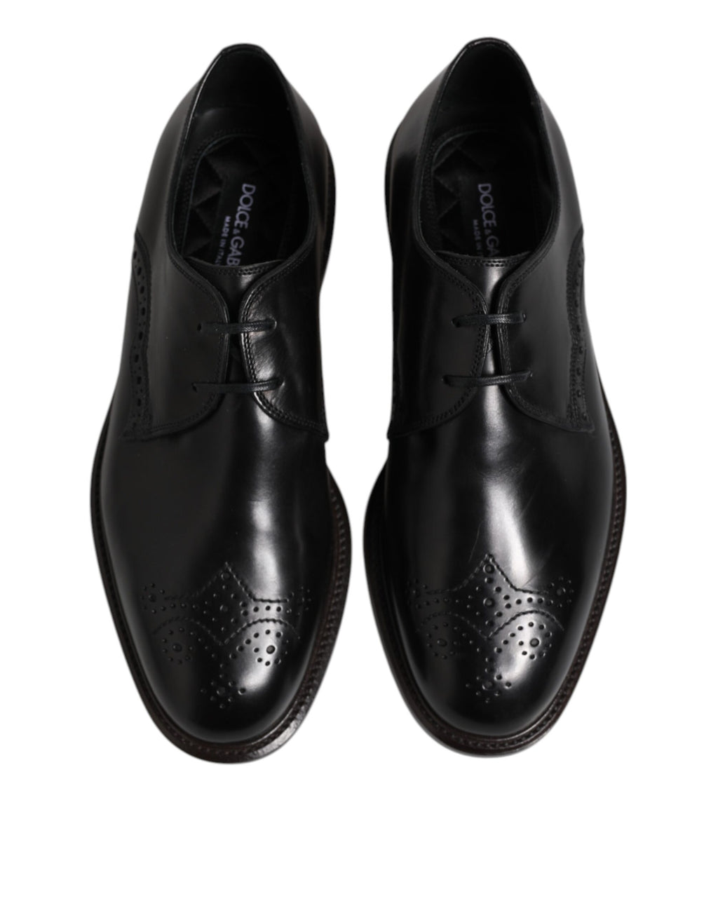 Dolce &amp; Gabbana Black Leather Derby Wingtip Formal Shoes