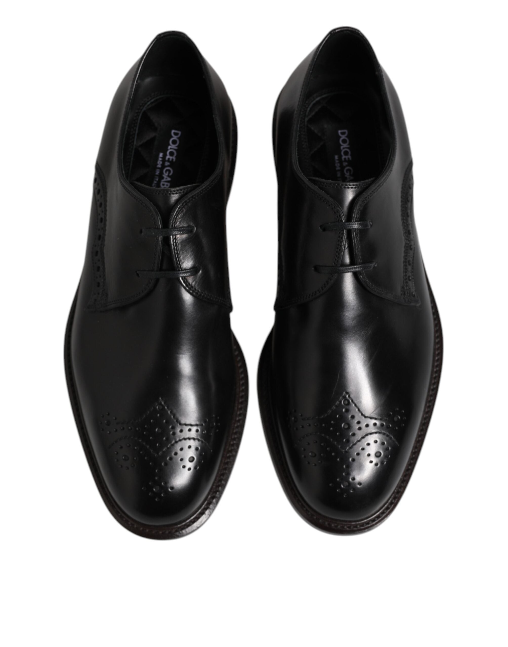 Dolce &amp; Gabbana Black Leather Derby Wingtip Formal Shoes