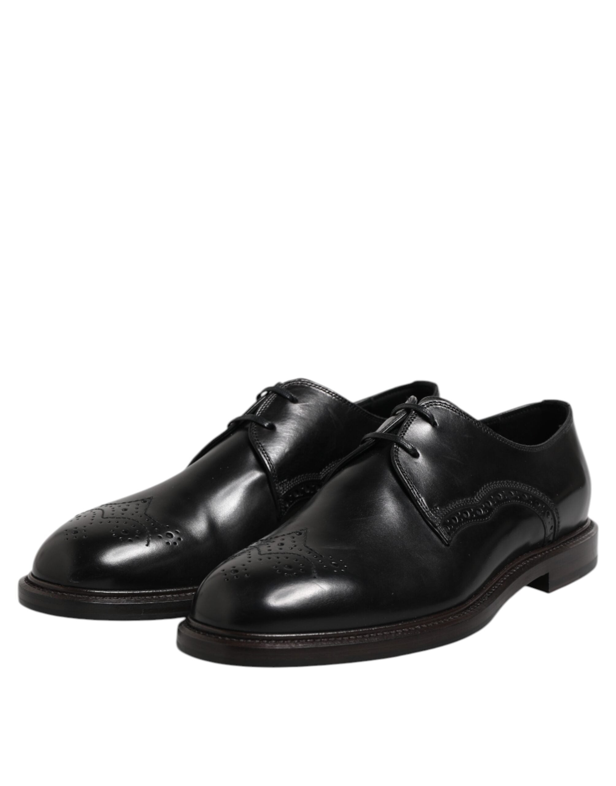 Dolce &amp; Gabbana Black Leather Derby Wingtip Formal Shoes