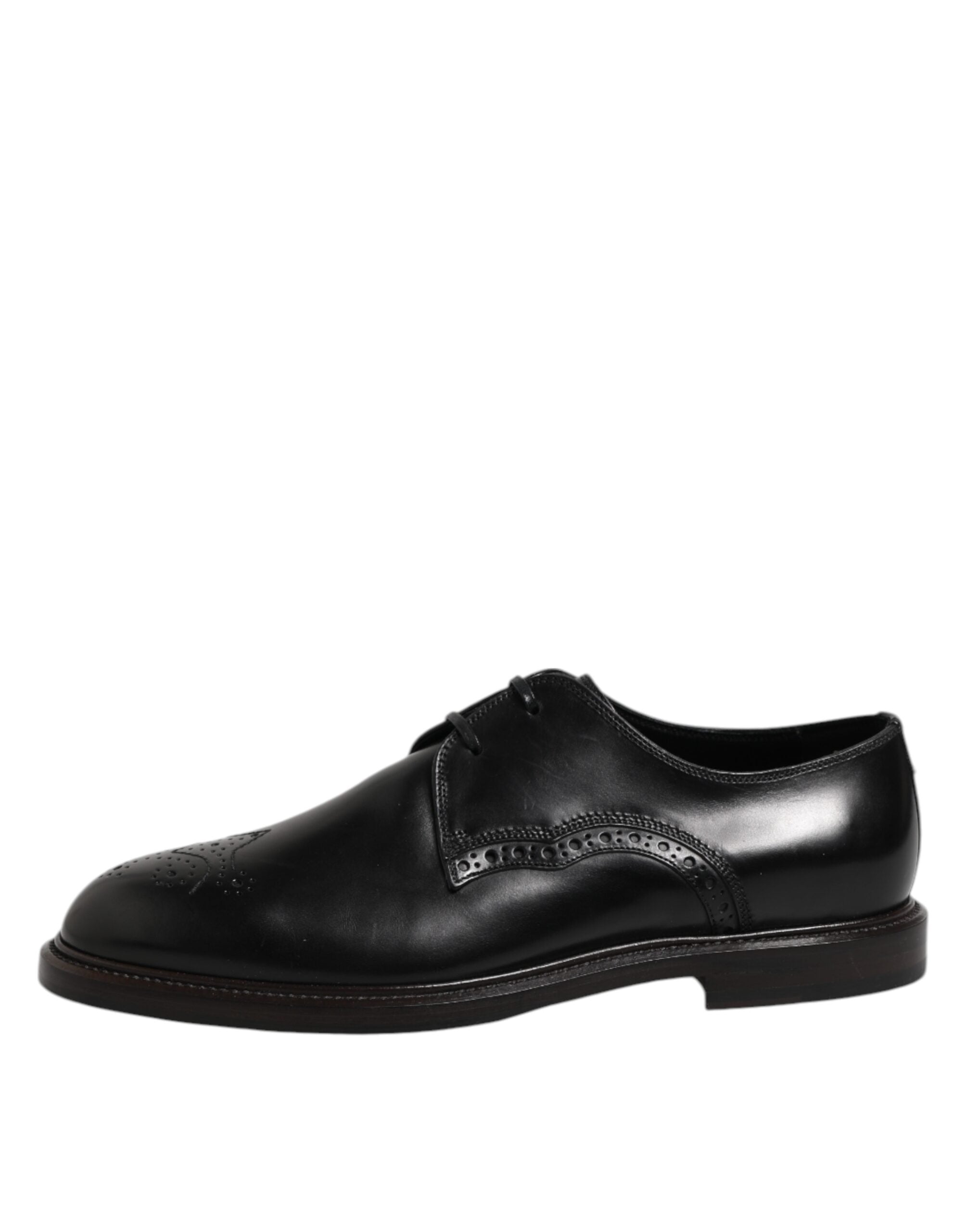 Dolce &amp; Gabbana Black Leather Derby Wingtip Formal Shoes