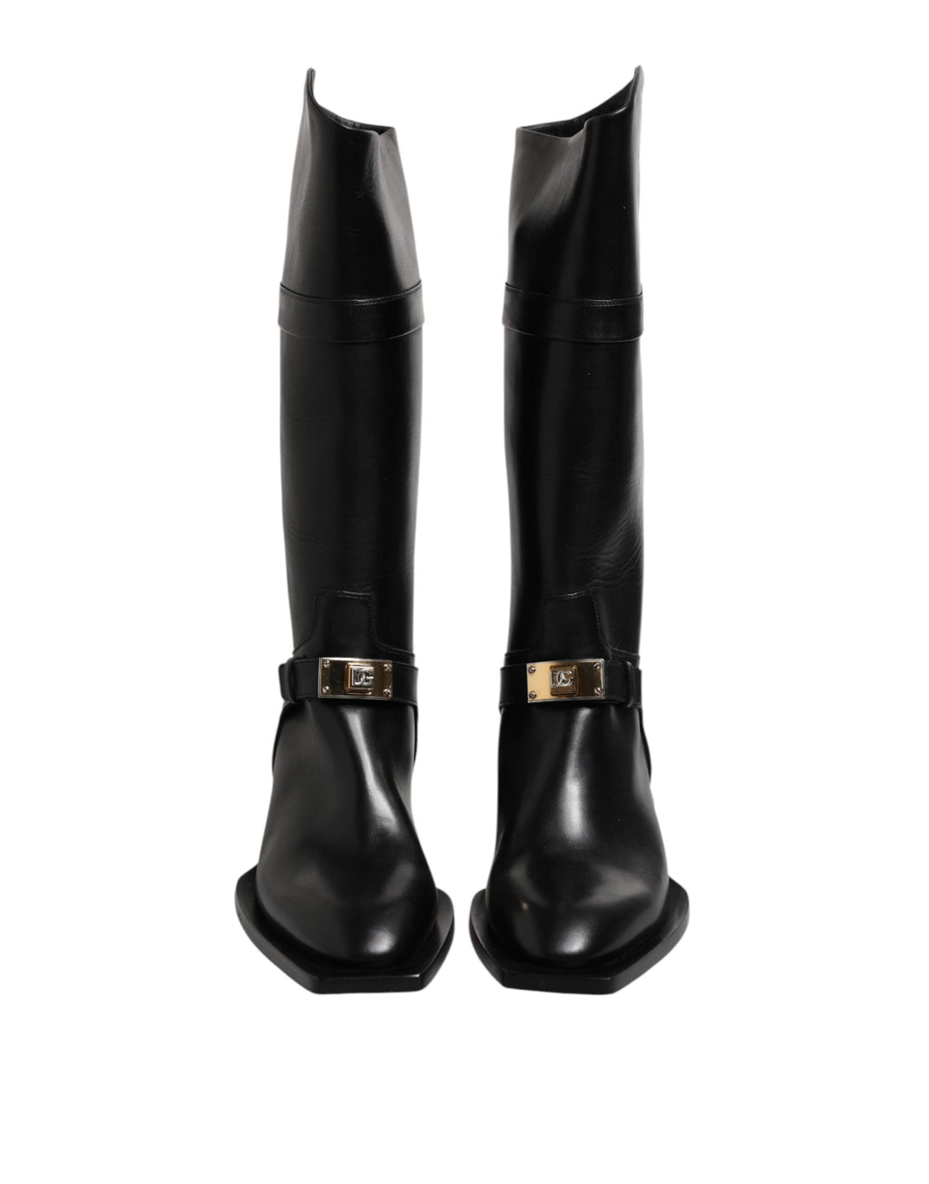 Dolce &amp; Gabbana Black Leather High Boots Flats Shoes