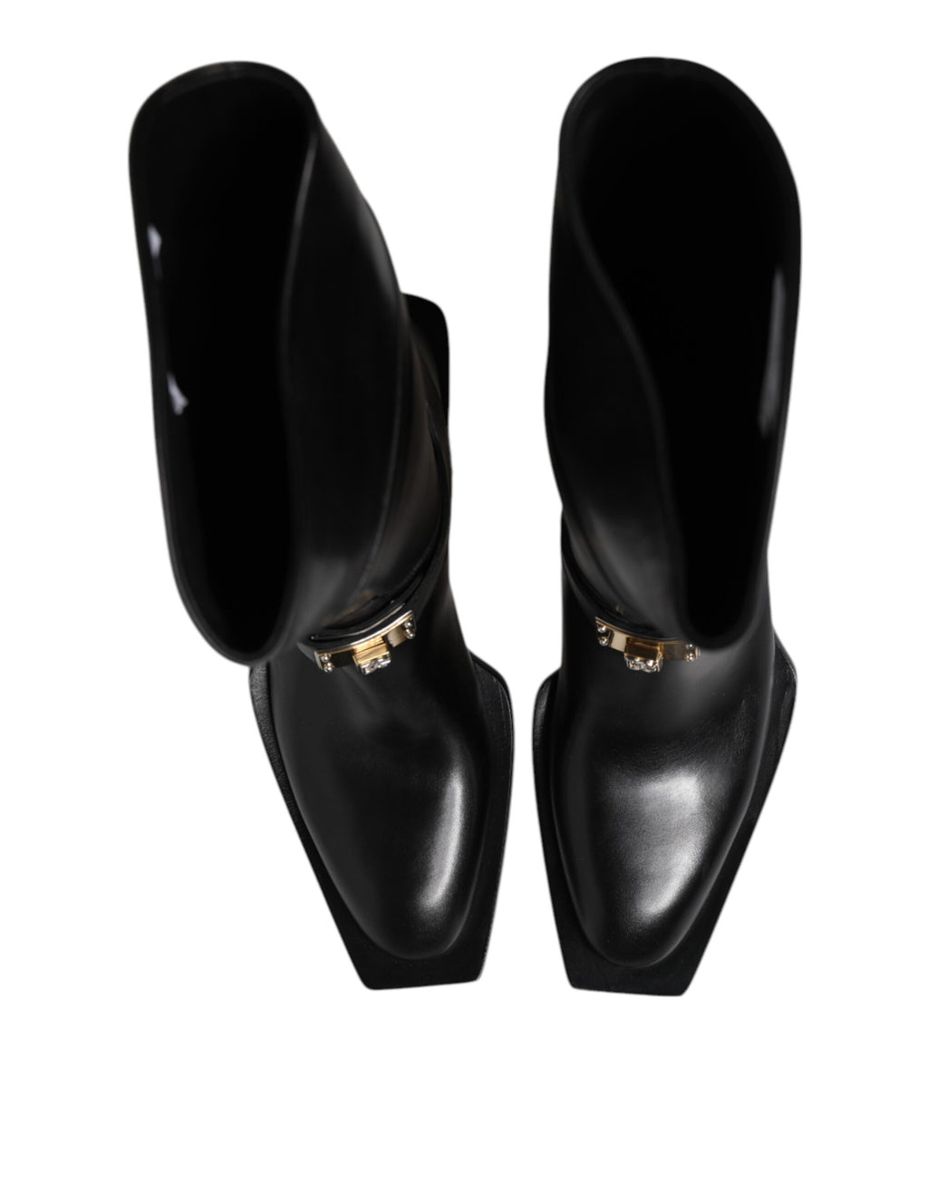 Dolce &amp; Gabbana Black Leather High Boots Flats Shoes