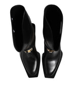 Dolce &amp; Gabbana Black Leather High Boots Flats Shoes