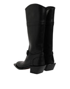 Dolce &amp; Gabbana Black Leather High Boots Flats Shoes