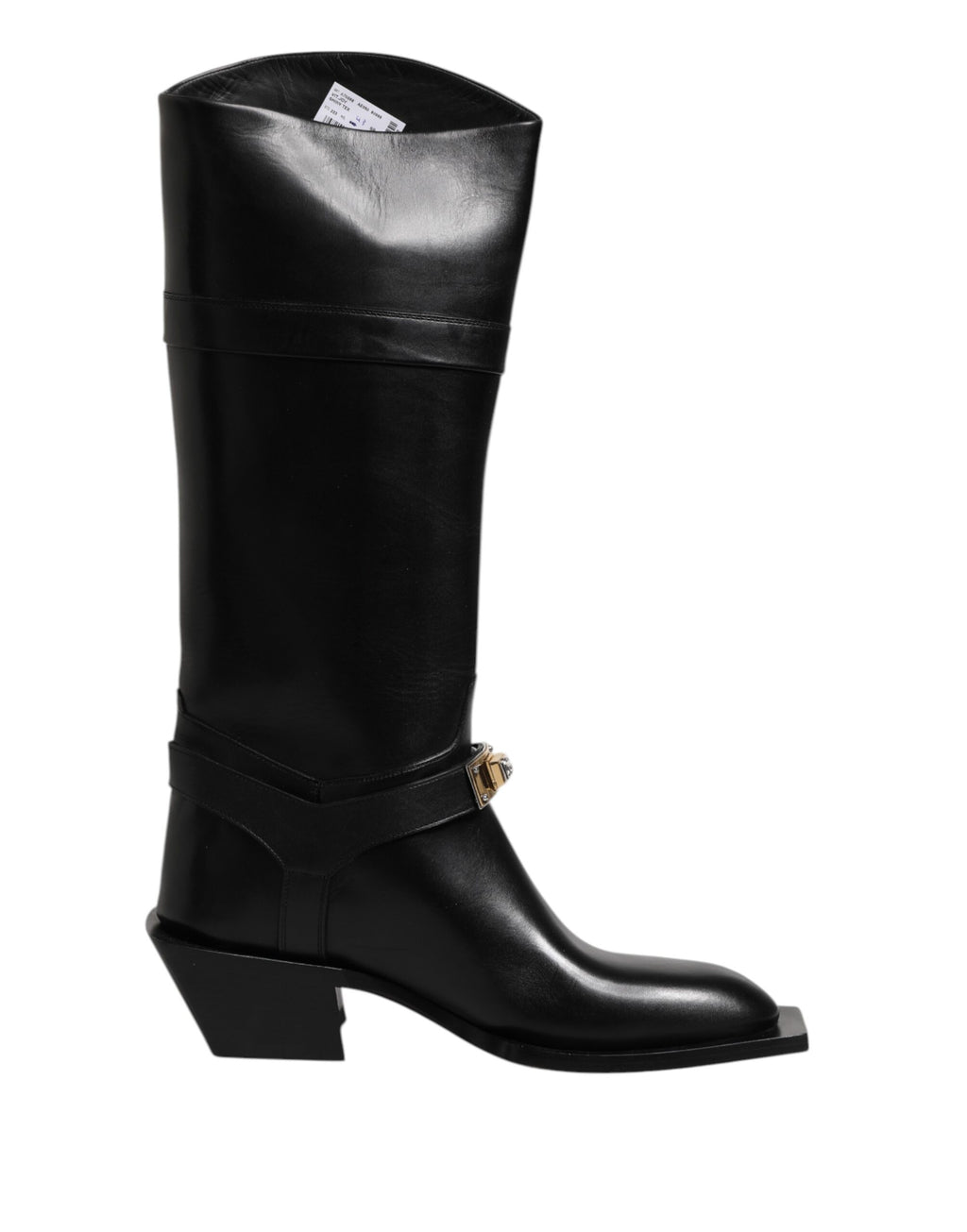 Dolce &amp; Gabbana Black Leather High Boots Flats Shoes
