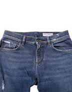 Dolce & Gabbana Blue Cotton Logo Plaque Skinny Men Denim Jeans