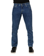 Dolce & Gabbana Blue Cotton Logo Plaque Denim Jeans