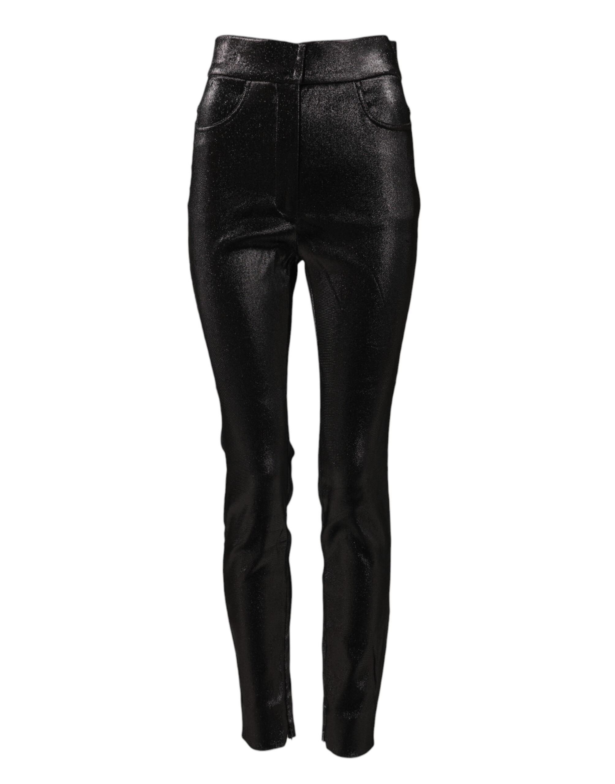 Dolce &amp; Gabbana Black Cotton Stretch Silver Lurex Thread Pants