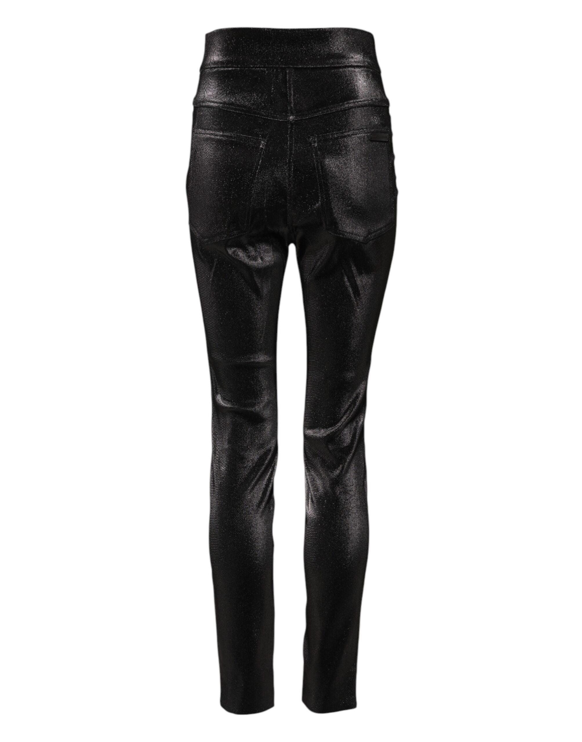 Dolce &amp; Gabbana Black Cotton Stretch Silver Lurex Thread Pants