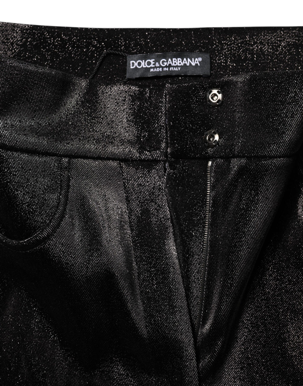Dolce &amp; Gabbana Black Cotton Stretch Silver Lurex Thread Pants
