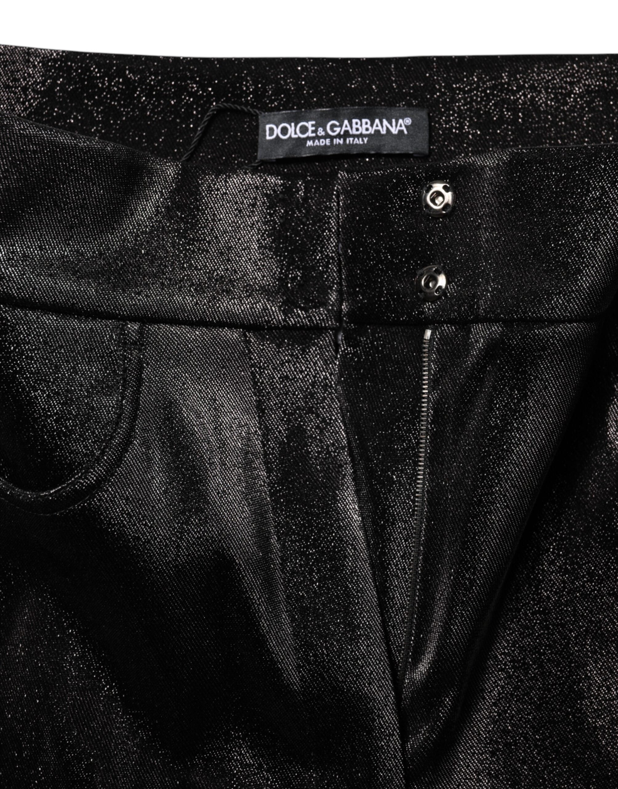 Dolce &amp; Gabbana Black Cotton Stretch Silver Lurex Thread Pants
